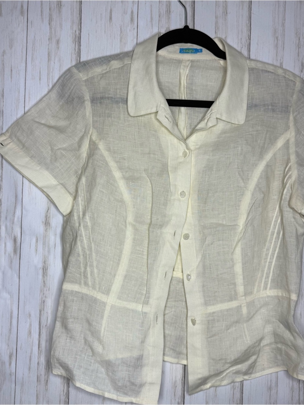 J. McLaughlin 100% linen cottagecore buttercream blouse size 10